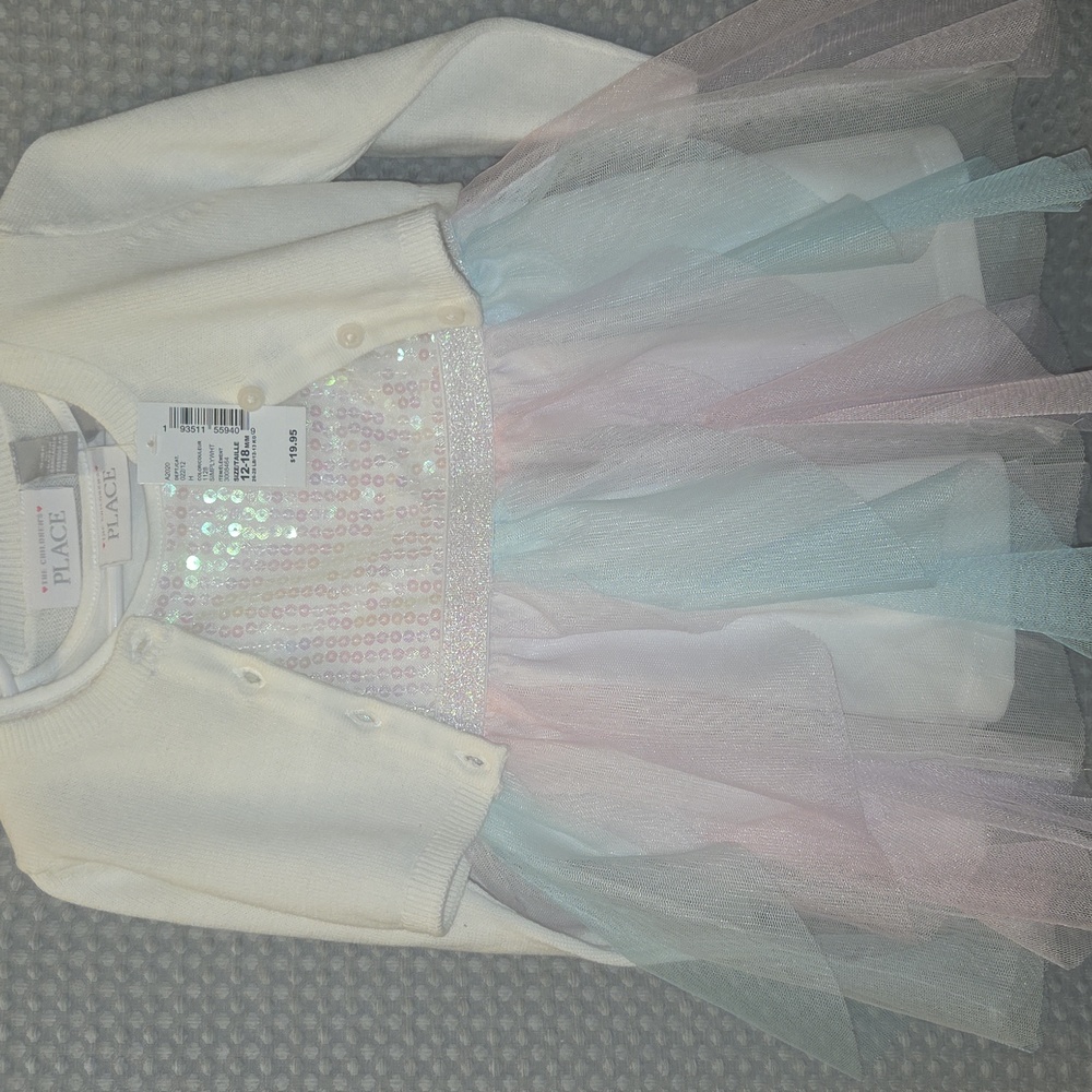 The Childrens Place Dress. Size 12-18 Months, With Matching Cardigan.